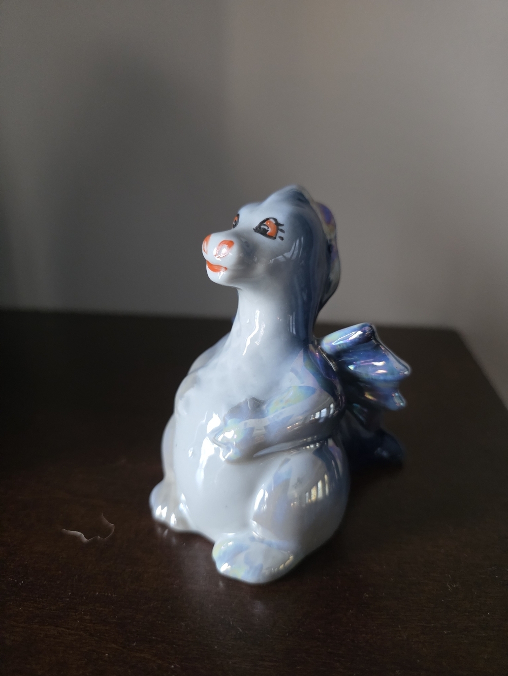 Soviet era UKRAIN porcelain figurine. Iridescent Blue Dragon .
